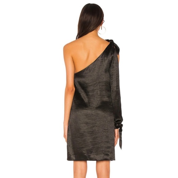REBECCA MINKOFF REVOLVE BLACK SATIN ONE-SHOULDER MINI DRESS - Picture 5 of 9